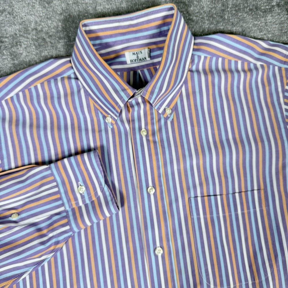Vintage Maus‎ & Hoffman Shirt Men's Large Pastel Striped Long Sleeve Button Up
